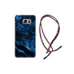 kilifland Samsung Galaxy Note 5 ile Uyumlu Kılıf Rasta Ipli Boyun Askılı Desenli Silikon Blue Marble 1379