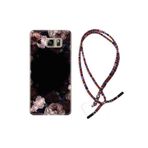 kilifland Samsung Galaxy Note 5 ile Uyumlu Kılıf Rasta Ipli Boyun Askılı Desenli Silikon Dark Flowers 1906