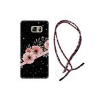 kilifland Samsung Galaxy Note 5 ile Uyumlu Kılıf Rasta Ipli Boyun Askılı Desenli Silikon Flowers Dots 1423