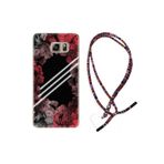 kilifland Samsung Galaxy Note 5 ile Uyumlu Kılıf Rasta Ipli Boyun Askılı Desenli Silikon Flowers Line 1732