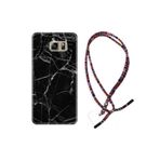 kilifland Samsung Galaxy Note 5 ile Uyumlu Kılıf Rasta Ipli Boyun Askılı Desenli Silikon Fragile Black Mermer 1378
