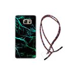 kilifland Samsung Galaxy Note 5 ile Uyumlu Kılıf Rasta Ipli Boyun Askılı Desenli Silikon Green Thunder 1693