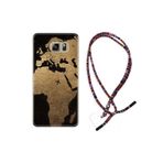 kilifland Samsung Galaxy Note 5 ile Uyumlu Kılıf Rasta Ipli Boyun Askılı Desenli Silikon Map Planet 1656