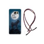 kilifland Samsung Galaxy Note 5 ile Uyumlu Kılıf Rasta Ipli Boyun Askılı Desenli Silikon Moon Wolf 1820