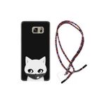 kilifland Samsung Galaxy Note 5 ile Uyumlu Kılıf Rasta Ipli Boyun Askılı Desenli Silikon Pandemi Cat 1729