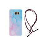 kilifland Samsung Galaxy Note 5 ile Uyumlu Kılıf Rasta Ipli Boyun Askılı Desenli Silikon Pink Blue Abstract 1385