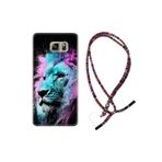 kilifland Samsung Galaxy Note 5 ile Uyumlu Kılıf Rasta Ipli Boyun Askılı Desenli Silikon Pink Blue Leon 1603