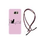 kilifland Samsung Galaxy Note 5 ile Uyumlu Kılıf Rasta Ipli Boyun Askılı Desenli Silikon Pink Cat Heart 1303