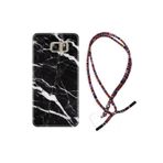 kilifland Samsung Galaxy Note 5 ile Uyumlu Kılıf Rasta Ipli Boyun Askılı Desenli Silikon Siyah Şerit Mermer 1318
