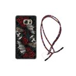 kilifland Samsung Galaxy Note 5 ile Uyumlu Kılıf Rasta Ipli Boyun Askılı Desenli Silikon Skull Rose 1673