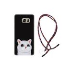 kilifland Samsung Galaxy Note 5 ile Uyumlu Kılıf Rasta Ipli Boyun Askılı Desenli Silikon White Cat 1835