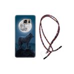 kilifland Samsung Galaxy Note 5 ile Uyumlu Kılıf Rasta Ipli Boyun Askılı Desenli Silikon Wolf Moon 1857