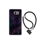 kilifland Samsung Galaxy Note 5 ile Uyumlu Kılıf Silikon Desen Boyun Askılı Black Purple Wolf 1791