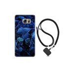 kilifland Samsung Galaxy Note 5 ile Uyumlu Kılıf Silikon Desen Boyun Askılı Blue Foid 1628