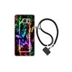 kilifland Samsung Galaxy Note 5 ile Uyumlu Kılıf Silikon Desen Boyun Askılı Butterfly Neon 1684