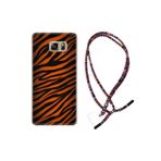 Kılıfland Samsung Galaxy Note 5 ile Uyumlu Leopar Desenli Rasta İpli Boyun Askılı Silikon Kılıf, Turuncu