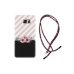 Kılıfland Samsung Galaxy Note 5 ile Uyumlu Rasta İpli Boyun Askılı Silikon Kılıf, Desenli Strip Pink Flowers