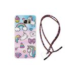 Kılıfland Samsung Galaxy Note 5 ile Uyumlu Silikon Kılıf, Unicorn Desenli, Rasta İpli Boyun Askılı, Çok Renkli
