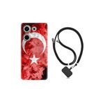 Kılıfland Tecno Camon 20 Pro Kılıf, İpli Boyun Askılı, Silikon, Türk Bayrağı Desenli