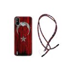 Kılıfland Tecno Spark 6 Go ile Uyumlu Rasta İpli Boyun Askılı Türk Bayrağı Desenli Silikon Kılıf, Kırmızı