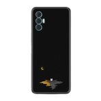 Kılıfland Tecno Spark 8 Pro ile Uyumlu Silikon Kılıf, Ay ve Kedi Deseni, Siyah