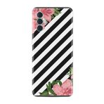Kılıfland Tecno Spark 8 Pro ile Uyumlu Silikon Kılıf, Çiçek Desenli, Siyah Beyaz Çizgili