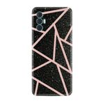 Kılıfland Tecno Spark 8 Pro ile Uyumlu Silikon Kılıf, Pembe Şeritli Mermer Desenli, Siyah