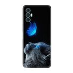 Kılıfland Tecno Spark 8 Pro ile Uyumlu Silikon Kılıf, Platinium Series, Resimli Desenli, Kedi Kelebek, Siyah