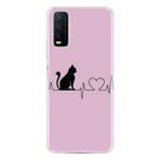 Kılıfland Vivo Y20 ile Uyumlu Desenli Silikon Kılıf, Pembe Kedi Kalp, Şeffaf