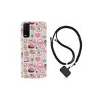 kilifland Vivo Y20 ile Uyumlu Kılıf Desenli Silikon Boyun Askılı Donut Flamingo 1415