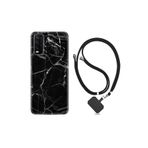 kilifland Vivo Y20 ile Uyumlu Kılıf Desenli Silikon Boyun Askılı Fragile Black Mermer 1378