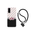 kilifland Vivo Y20 ile Uyumlu Kılıf Desenli Silikon Boyun Askılı Strip Pink Flowers 1396