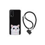 kilifland Vivo Y20 ile Uyumlu Kılıf Resimli Desenli Silikon Boyun Askılı White Cat 1835