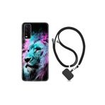 kilifland Vivo Y20 ile Uyumlu Kılıf Silikon Desen Boyun Askılı Pink Blue Leon 1603
