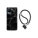 kilifland Vivo Y21s ile Uyumlu Kılıf Desenli Silikon Boyun Askılı Fragile Black Mermer 1378