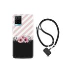 kilifland Vivo Y21s ile Uyumlu Kılıf Desenli Silikon Boyun Askılı Strip Pink Flowers 1396