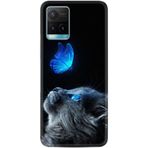 Kılıfland Vivo Y21s ile Uyumlu Kılıf, Resimli Desenli Silikon, Platinium Series, Butterfly Cat, Siyah