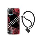 kilifland Vivo Y21s ile Uyumlu Kılıf Silikon Desen Boyun Askılı Flowers Line 1732