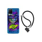 kilifland Vivo Y21s ile Uyumlu Kılıf Silikon Desen Boyun Askılı Super Meow 1715