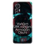 Kılıfland Xiaomi 12 Lite Kılıf, Resimli Desenli Baskılı Silikon, Türk Bayrağı Motifli, Siyah