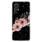 Kılıfland Xiaomi 12 Lite Kılıf, Silikon, Resimli Desenli Baskılı, Siyah Şerit Mermer, Çiçek Motifli