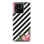 Kılıfland Xiaomi Poco C40 ile Uyumlu Silikon Kılıf, Çiçek Desenli, Siyah Beyaz Çizgili