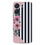 Kılıfland Xiaomi Poco C65 ile Uyumlu Kılıf, Desenli Silikon, Çiçek Motifli, Pembe-Siyah-Beyaz