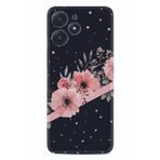 Kılıfland Xiaomi Poco M6 Pro 5G ile Uyumlu Kılıf, Desenli Silikon, Siyah Şerit Mermer, Çiçek Motifli
