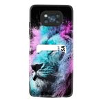 Kılıfland Xiaomi Poco X3 ile Uyumlu Kılıf, Kartvizitli Kartlıklı, Desenli Silikon, Pink Blue Leon, Siyah