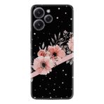 Kılıfland Xiaomi Redmi 12 ile Uyumlu Kılıf, Desenli Silikon, Siyah Şerit Mermer, Çiçek Motifli