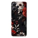 Kılıfland Xiaomi Redmi 12 Kılıf, Boutique Baskılı, Çiçek Desenli, Siyah