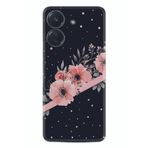 Kılıfland Xiaomi Redmi 13C ile Uyumlu Kılıf, Desenli Silikon, Siyah Şerit Mermer, Çiçek Motifli