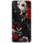 Kılıfland Xiaomi Redmi Note 11 ile Uyumlu Kılıf, Boutique Baskılı, Çiçek Desenli, Siyah