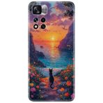 Kılıfland Xiaomi Redmi Note 11 ile Uyumlu Kılıf, Boutique Baskılı, Manzara Kedi Tasarımı